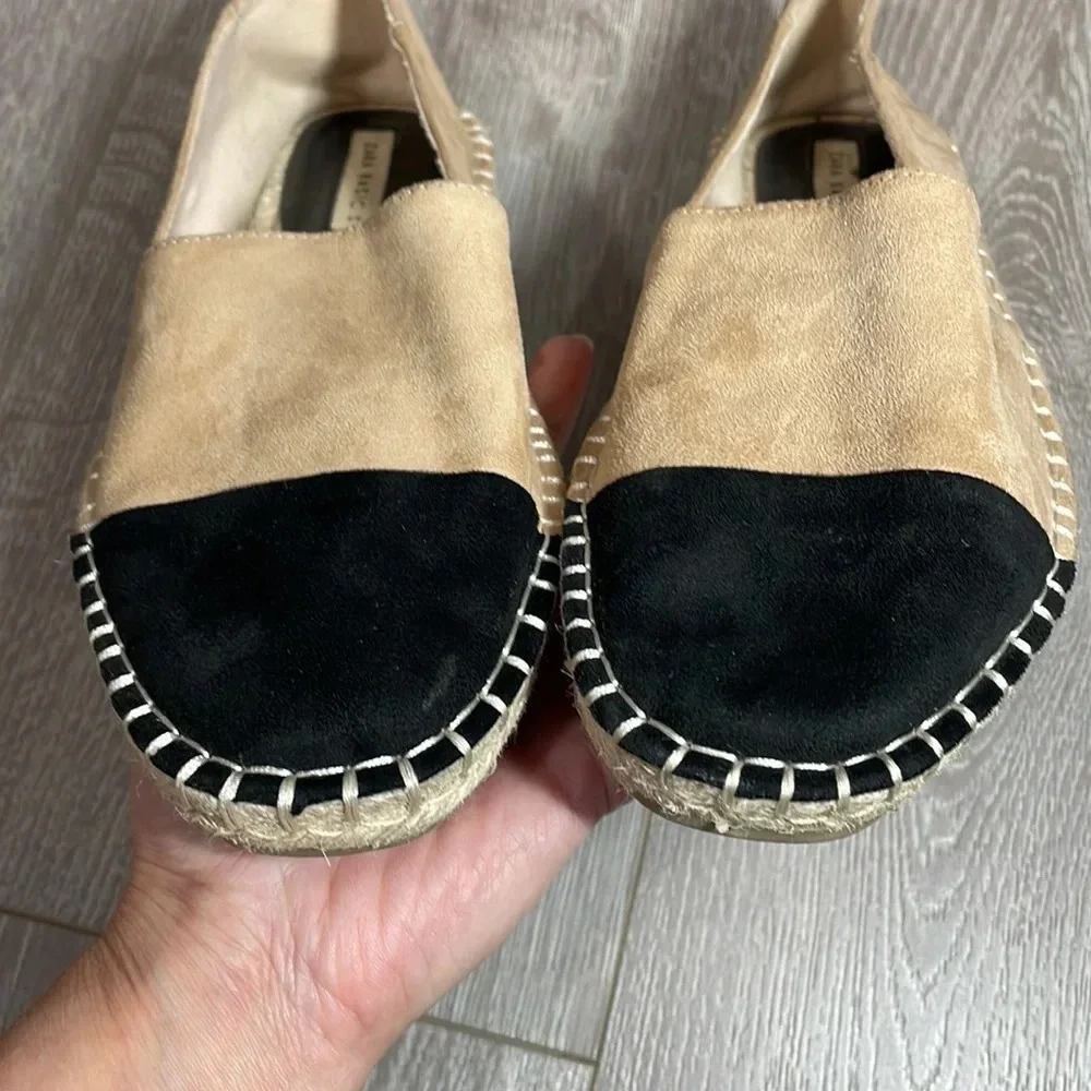 Zara Basic Faux Suede Espadrilles Slip On Flats Black Tan 8.5 (39)